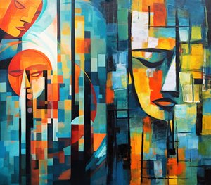 Abstrakte figurative bunte Malerei, druckbare digitale Kunst