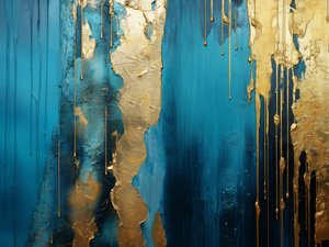 Abstrakt in Gold und Blau, moderne Wandkunst