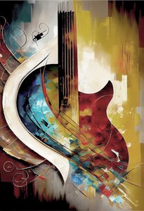 Abstrakte Musik-Ölmalerei: Gitarre von F. Abderrahim