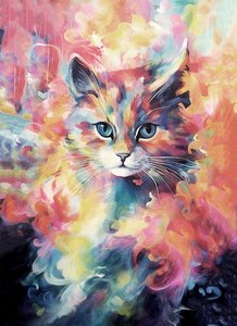 Abstraktes Gemälde einer Katze in lebhaften Farben von F. Abderrahim