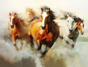 Abstraktes Gemälde von schönen Pferden, impressionistisch, Wandkunstdruck von F. Abderrahim