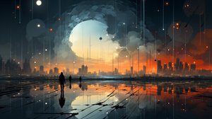 Abstrakte Sonnenuntergangsszene, den Horizont streckend von F. Abderrahim