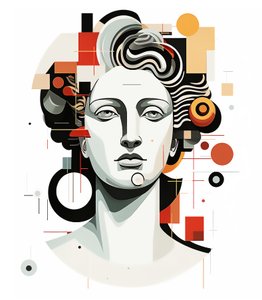 Abstrakter Apollokopf im Kubismus Picasso-Stil, Wandkunstdruck