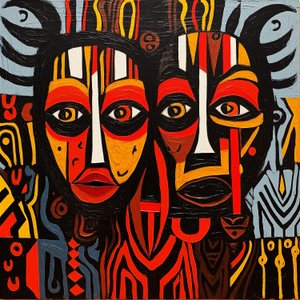 Afrikanische Stammesgesichter, Picasso-Stil von F. Abderrahim
