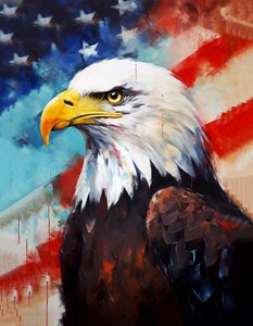 Amerikanischer Adler, US-Flagge im Hintergrund, Ölgemälde, Raumdekoration, Wandkunstdrucke