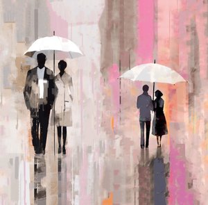 Liebespaar unter Regenschirm, romantisch im Regen von F. Abderrahim