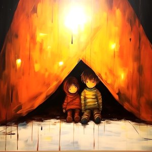 Zeichnung von zwei unschuldigen Kindern, surreale Wandkunst | Leinwanddrucke