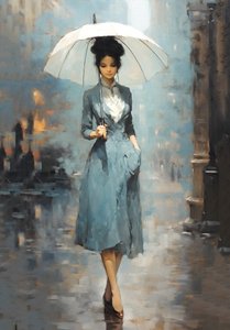 Elegante französische Dame spaziert durch die Straßen von Paris, Wanddekor von F. Abderrahim