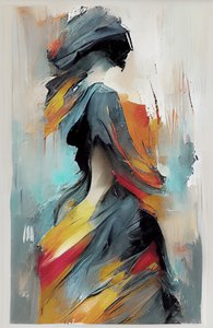 Mädchen tanzt, abstrakte expressionistische Ölmalerei von F. Abderrahim