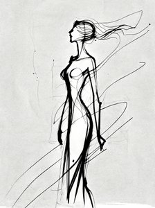 Mädchensilhouette, Linienzeichnung, minimalistische Wandkunst von F. Abderrahim