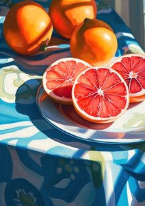Grapefruitscheiben, Dekor Küchenstillleben Gemälde, Kunstdrucke online von F. Abderrahim