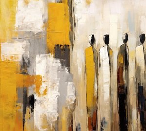 Impressionistisches Gemälde von Menschen in warmen Farben von F. Abderrahim