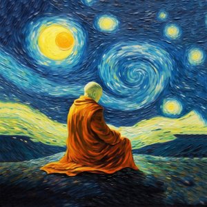 Mann in Meditation, Van Gogh Malstil, Yoga-Pose Drucke, Wandkunst Drucke