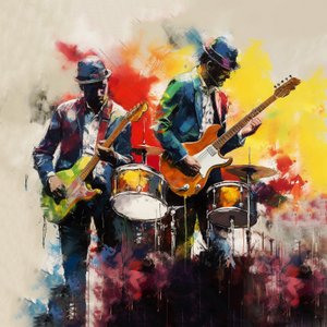 Rock- und Jazzmusiker-Band spielt Gitarre, Pinselgemälde, Wandkunst-Drucke von F. Abderrahim