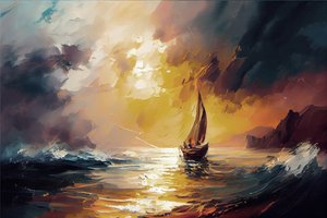 Segelboot im roten Sonnenuntergang