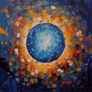 Sonnenuntergangs-Mosaikkunst, blau und orange von F. Abderrahim