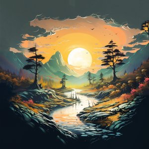 Fantasie Berge Sonnenuntergang Landschaft von F. Abderrahim