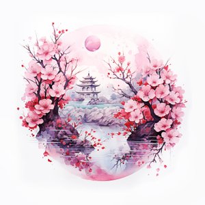 Japanischer traditioneller Hausgarten mit Blumen von F. Abderrahim