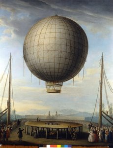Der Aufstieg von Paolo Andreani am 25.02.1784 in Mailand. Gemälde von F. Battaglini. von F. Battaglini