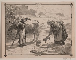 Illustration zum Volksmärchen "Drei kleine rote Schweine" von F. Hendriksen
