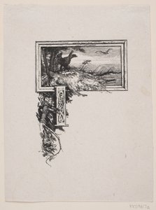 Initialvignette. "J" mit einem Adlernest von F. Hendriksen