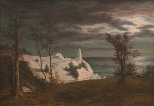 Der "Sommerturm" an den Kreidefelsen der Insel Møn. Mondlicht