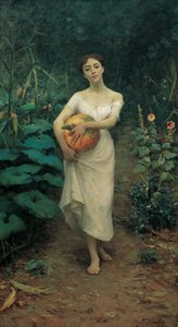 Mädchen, das einen Kürbis trägt von Fausto Zonaro