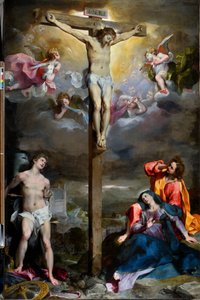 Kreuzigung Christi mit Unserer Lieben Frau, Sankt Johannes dem Evangelisten und Sankt Sebastian von Federico Fiori Barocci or Baroccio