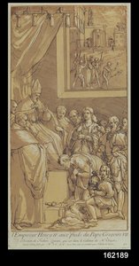 Kaiser Heinrich IV. (1050-1106) zu Füßen von Papst Gregor VII. (1020-85), graviert von Nicolas Le Sueur (1691-1764) von Federico Zuccari or Zuccaro