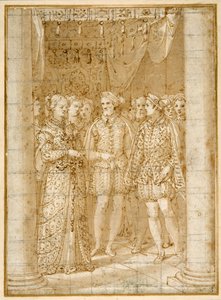 Verlobung von Ottaviano Farnese mit Margarete von Parma, in Anwesenheit von Heinrich II. von Frankreich von Federico Zuccaro