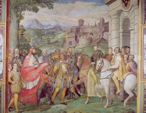 Karl V. (1500-58) mit Alessandro Farnese (1546-92) in Worms, aus der 