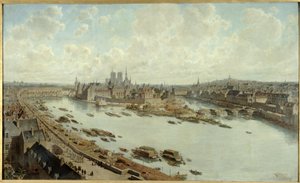 Panoramablick auf Paris im Jahr 1588, von den Dächern des Louvre, mit dem im Bau befindlichen Pont-Neuf von Fedor (1839 1922) Hoffbauer