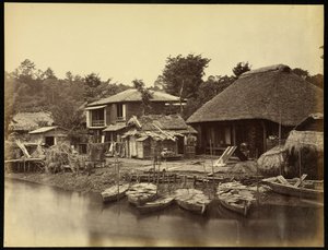 Japanisches Häuschen am Bach Yokohama von Felice Beato