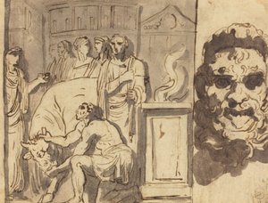 Antikes Opfer und Kopf eines Satyrs von Felice Giani