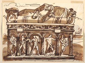 Zeichnung, Ein römischer Sarkophag im Vatikanischen Museum, ca. 1820 von Felice Giani