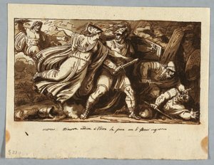 Blatt aus einem Skizzenbuch: Minerva befiehlt Odysseus, Frieden mit den Freiern der Penelope zu schließen, vor 1805 von Felice Giani