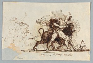 Herkules reißt Horn von Stier Achelous von Felice Giani