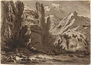 Gebirgige Landschaft mit klassischem Tempel von Felice Giani