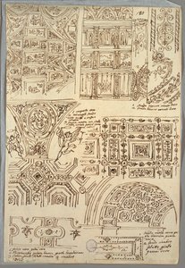 Sieben Studien von viereckigen Decken; Verso: Zwei anatomische Studien von Armen