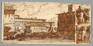Skizzenbuchseite, Folio 57: Studie nach Piazza Emmanuelle in Bologna; Verso, Architekturdetail von Felice Giani