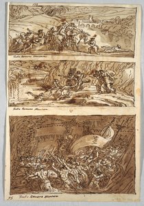 Skizzenbuchseite, Folio 95: Drei Gemälde nach Giulio Romano; Verso: Löwe und Adler