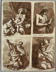 Die Heilige Familie mit der heiligen Katharina; Johannes der Täufer, nach Guercino; St. Georg und der Drache, nach Alessandro Tiarini; Zwei Putti von Felice Giani