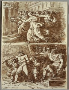 Die Vestalin Tuccia trägt Wasser im Sieb; Zwei Studien nach Polidoro da Caravaggio