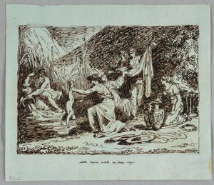 Thetis taucht Achilles in den Fluss Styx