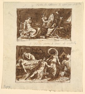 Thetis in der Werkstatt des Hephaistos; Thetis zeigt Achilles die Rüstung: Zwei Entwürfe für Deckenpaneele in der Galeria d