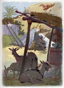 Robinson Crusoe zu Hause mit seinen Tieren von Felicien baron de Myrbach Rheinfeld