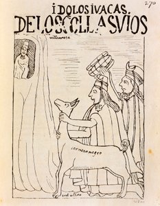 Inka opfert Lama an Idole (Gravur) von Felipe Huaman Poma de Ayala