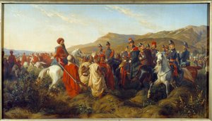 Eroberung Algeriens (1830-1847): Episode der Algerienkampagne 1840 - der Herzog von Orleans Ferdinand Philippe (1810-1842), Sohn von König Louis Philippe I., gewährt zwei arabischen Gefangenen die Freiheit