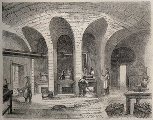 Paris - Gefängnis La Petite Roquette (Gefängnis für Frauen und Jugendliche) - Die Küchen - Kupferstich nach Felix Thorigny - in Le Monde Illustré von Juli 1865