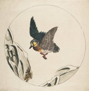 Dekoration für einen Teller: Eine Ente fliegt über schneebedeckte Zweige, 1850-1914 von Felix Bracquemond